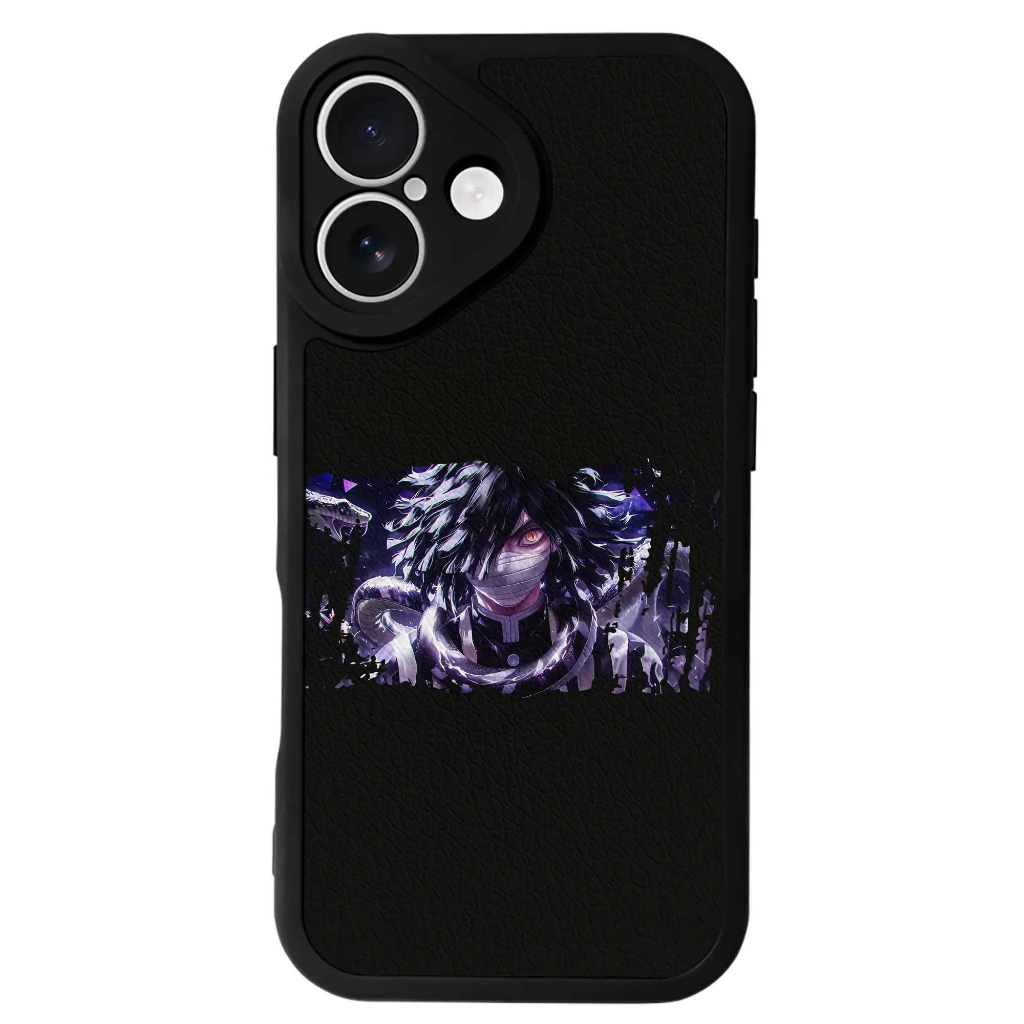 鬼滅の刃 グッズ,伊黒 小芭内 - IPhone 16シリーズ対応 ・ シリコンスマホケース ・ レザー調 ・ 高精度フィット ・ 耐衝撃 ・ ワイヤレス充電対応 ・ 精密カット